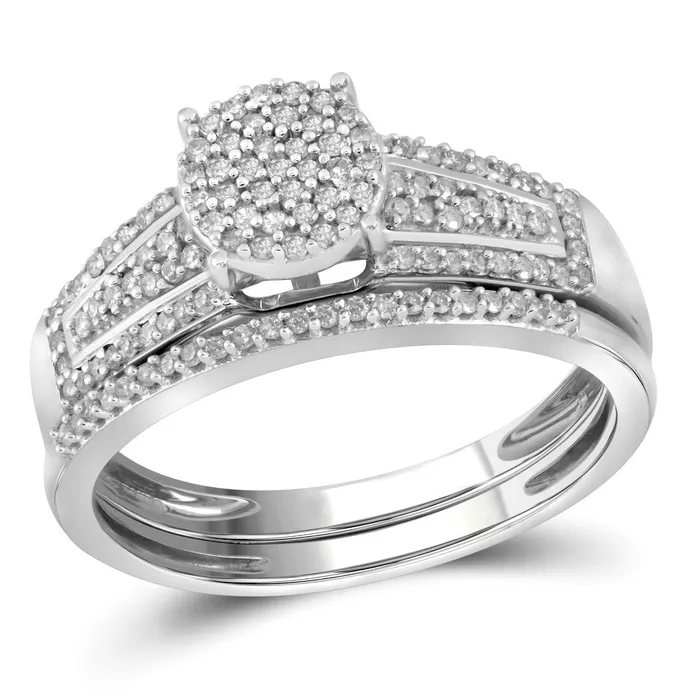 10kt White Gold Womens Round Diamond Cluster Bridal Wedding Engagement Ring Band Set 13 Cttw mayamila Rings 10kt White Gold Womens Round Diamond Cluster Bridal Wedding Engagement Ring Band Set 13 Cttw mayamila Rings