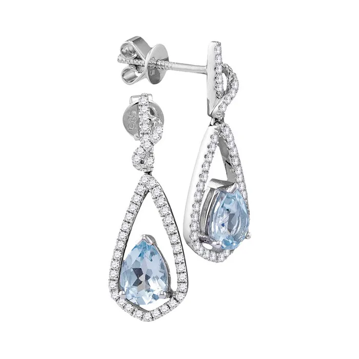 14kt White Gold Womens Pear Natural Aquamarine Diamond Dangle Earrings 13 Cttw mayamila Earrings 14kt White Gold Womens Pear Natural Aquamarine Diamond Dangle Earrings 13 Cttw mayamila Earrings