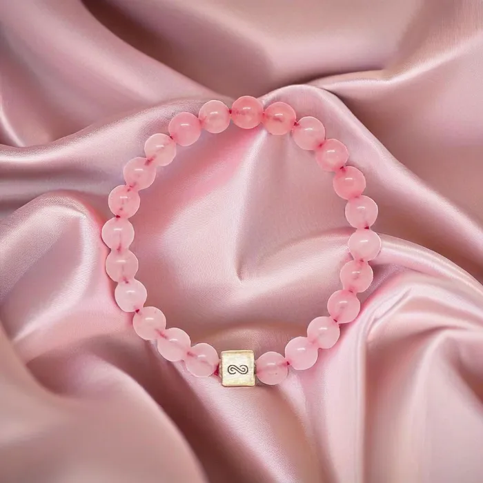 Bracelets MF Rose Quartz Super Infinity Silver Bead Bracelet 8 MM