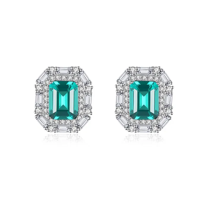 Emerald Gemstone Princess Cut Stud Silver Earrings Mystic Flavia Earrings Emerald Gemstone Princess Cut Stud Silver Earrings Mystic Flavia Earrings