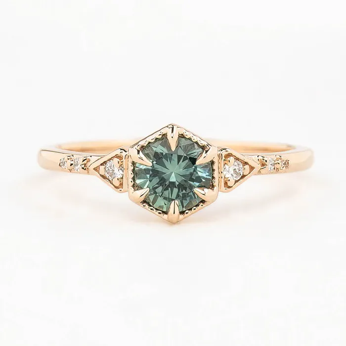 Envero Jewelry Rings Agatha Ring 071ct Blue Green Montana Sapphire 14K Rose Gold One of a kind Envero Jewelry Rings Agatha Ring 071ct Blue Green Montana Sapphire 14K Rose Gold One of a kind