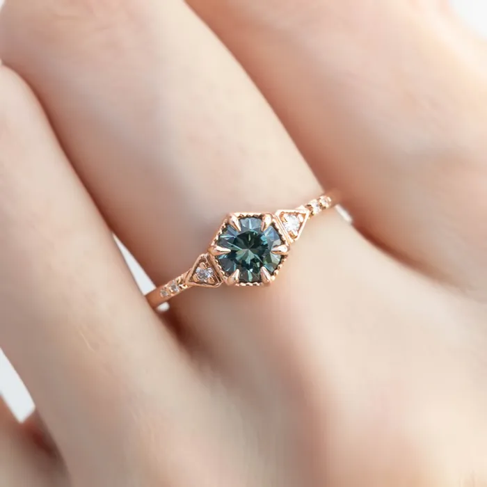 Envero Jewelry Rings Agatha Ring 071ct Blue Green Montana Sapphire 14K Rose Gold One of a kind Envero Jewelry Rings Agatha Ring 071ct Blue Green Montana Sapphire 14K Rose Gold One of a kind