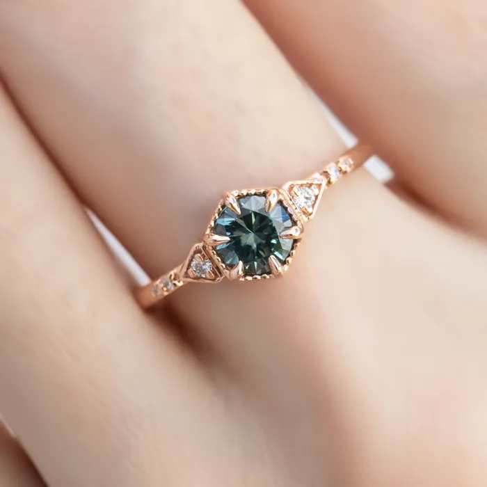 Envero Jewelry Rings Agatha Ring 071ct Blue Green Montana Sapphire 14K Rose Gold One of a kind Envero Jewelry Rings Agatha Ring 071ct Blue Green Montana Sapphire 14K Rose Gold One of a kind