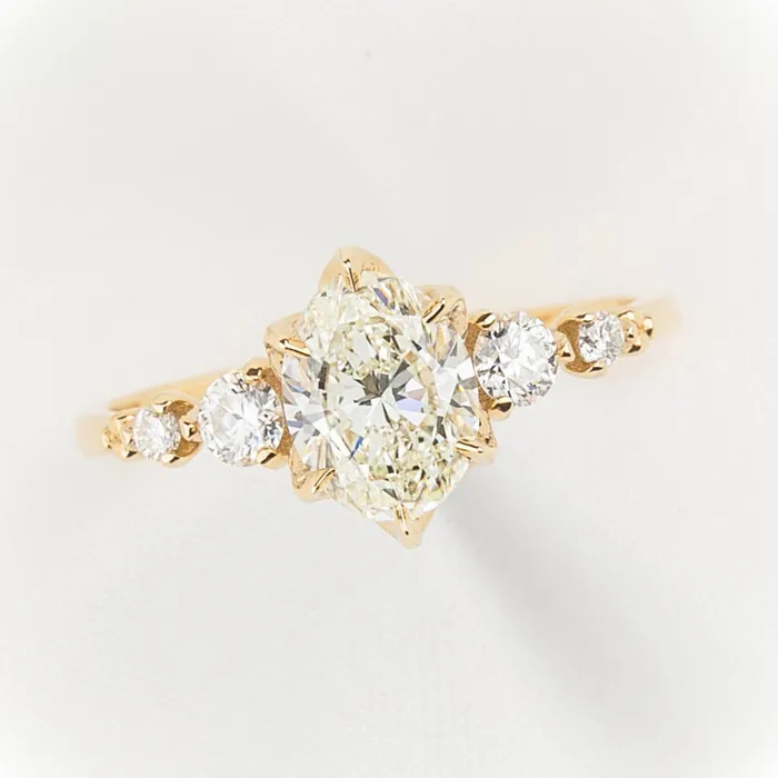 Estel Fleur Grand Ring GIA Certified 120ct Oval Diamond 14k Yellow Gold One of a kind Envero Jewelry Rings Estel Fleur Grand Ring GIA Certified 120ct Oval Diamond 14k Yellow Gold One of a kind Envero Jewelry Rings