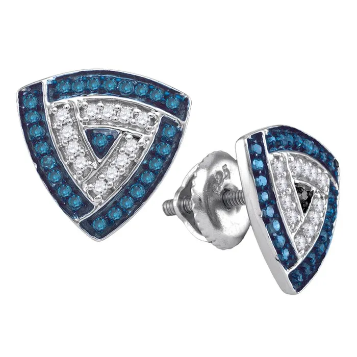 mayamila 10kt White Gold Womens Round Blue Color Enhanced Diamond Triangle Frame Cluster Earrings 13 Cttw Earrings mayamila 10kt White Gold Womens Round Blue Color Enhanced Diamond Triangle Frame Cluster Earrings 13 Cttw Earrings
