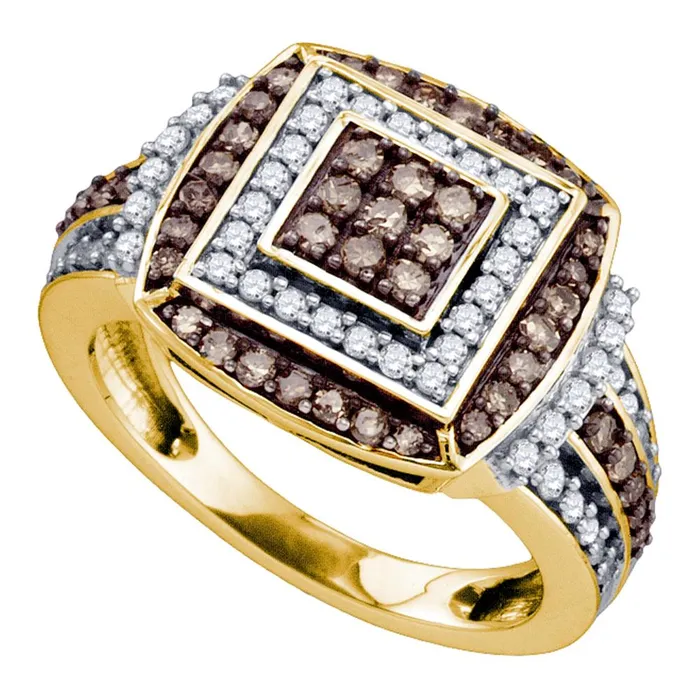 mayamila 10kt Yellow Gold Womens Round Brown Color Enhanced Diamond Square Cluster Ring 100 Cttw Rings mayamila 10kt Yellow Gold Womens Round Brown Color Enhanced Diamond Square Cluster Ring 100 Cttw Rings