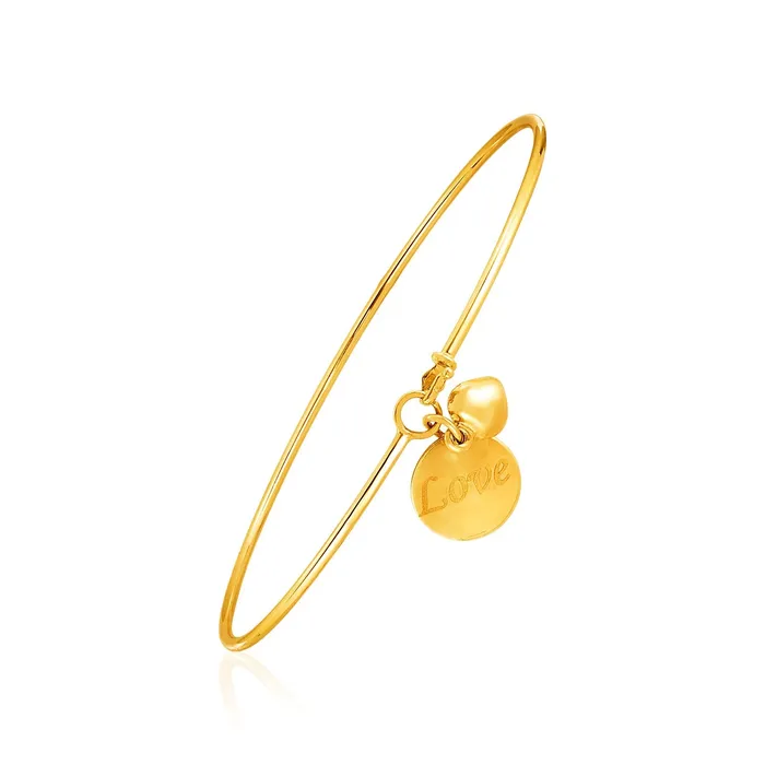 MayaMila 14k Yellow Gold Bangle with EngravedLove and Puffed Heart Charms14k Yellow Gold Bangle with Engraved Bracelets MayaMila 14k Yellow Gold Bangle with EngravedLove and Puffed Heart Charms14k Yellow Gold Bangle with Engraved Bracelets