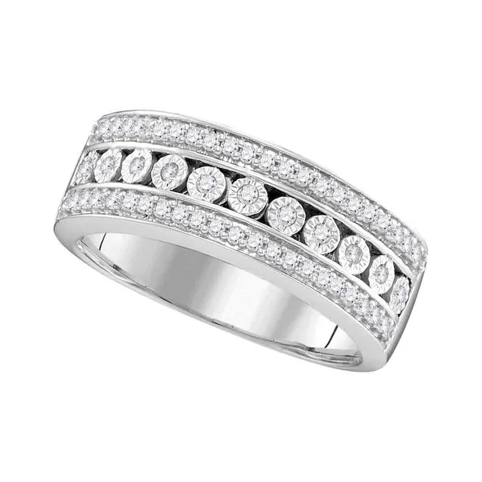 mayamila Rings 10kt White Gold Womens Round Diamond Triple Row Channel Band Ring 13 Cttw mayamila Rings 10kt White Gold Womens Round Diamond Triple Row Channel Band Ring 13 Cttw