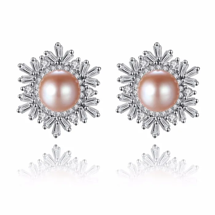 Mystic Flavia Earrings Snowflake Natural Pearl Paved Zircon Silver Earrings Mystic Flavia Earrings Snowflake Natural Pearl Paved Zircon Silver Earrings