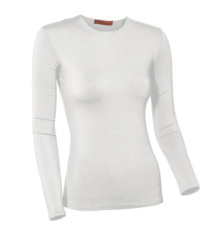 PBJ Ladies Modal Long Sleeve Shell White Pea Bee Jae Rings