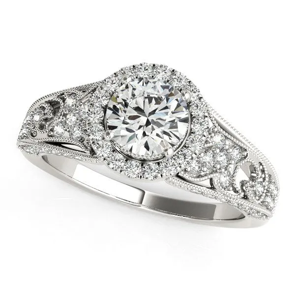 Rings mayamila 14K White Gold Round Diamond Engagement Ring with Baroque Shank Design 1 18 ct tw Rings mayamila 14K White Gold Round Diamond Engagement Ring with Baroque Shank Design 1 18 ct tw
