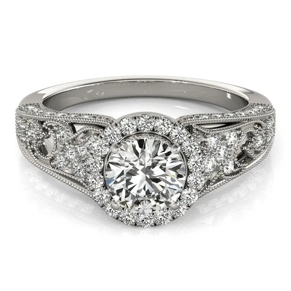 Rings mayamila 14K White Gold Round Diamond Engagement Ring with Baroque Shank Design 1 18 ct tw
