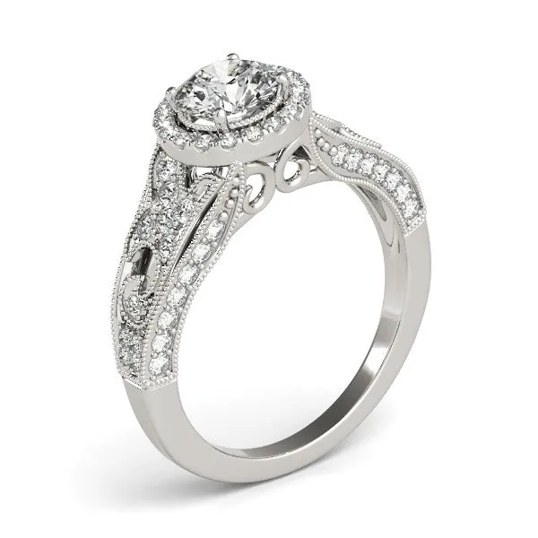 Rings mayamila 14K White Gold Round Diamond Engagement Ring with Baroque Shank Design 1 18 ct tw