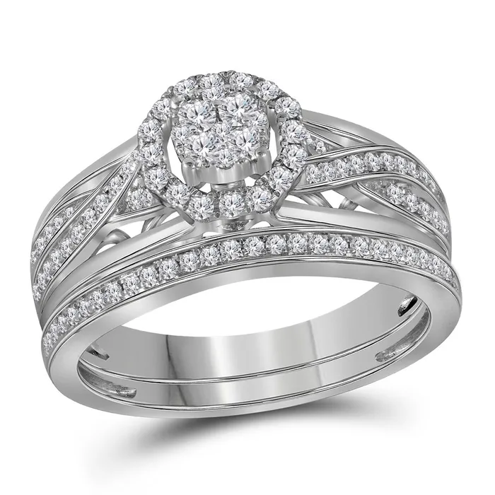 Rings mayamila 14kt White Gold Womens Round Diamond Cluster Bridal Wedding Engagement Ring Band Set 12 Cttw Rings mayamila 14kt White Gold Womens Round Diamond Cluster Bridal Wedding Engagement Ring Band Set 12 Cttw