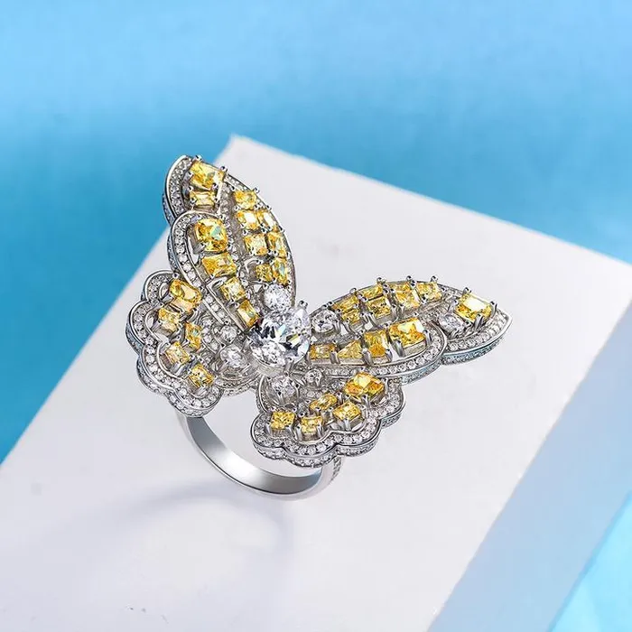 Rings Shineofdiamond Exquisite Butterfly Design Sterling Silver Engagement Ring