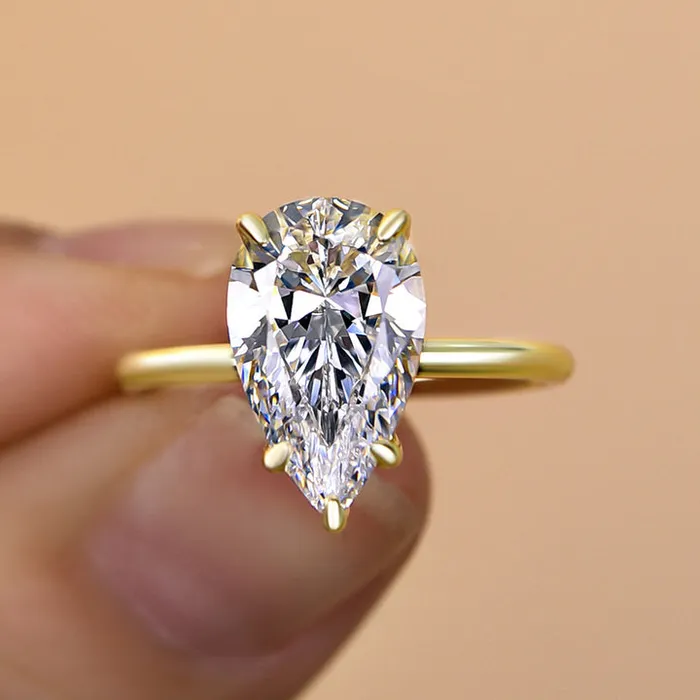 Rings Shineofidamond Classic Solitaire Pear Cut Golden Tone Engagement Ring