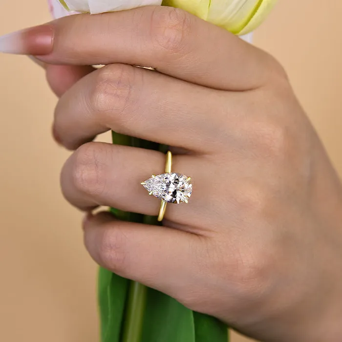 Rings Shineofidamond Classic Solitaire Pear Cut Golden Tone Engagement Ring