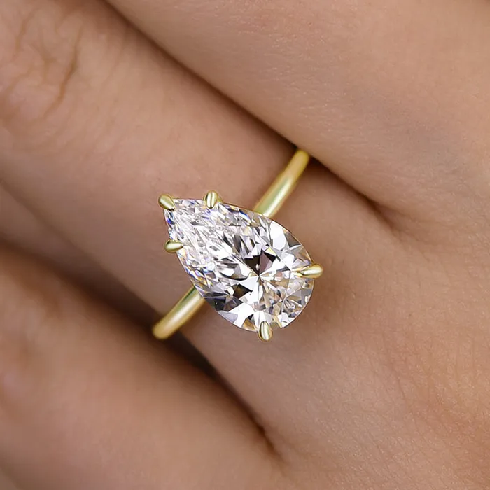 Rings Shineofidamond Classic Solitaire Pear Cut Golden Tone Engagement Ring