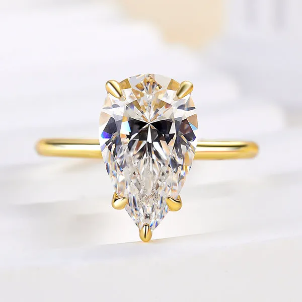 Rings Shineofidamond Classic Solitaire Pear Cut Golden Tone Engagement Ring