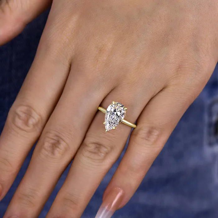 Rings Shineofidamond Classic Solitaire Pear Cut Golden Tone Engagement Ring