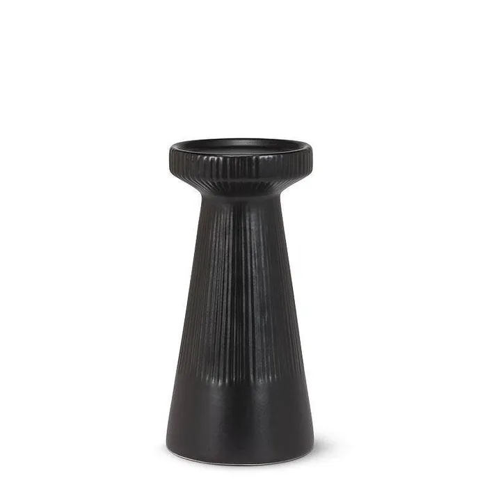 Small Ribbed Pillar Holder Matte Black 8H Abbott Rings