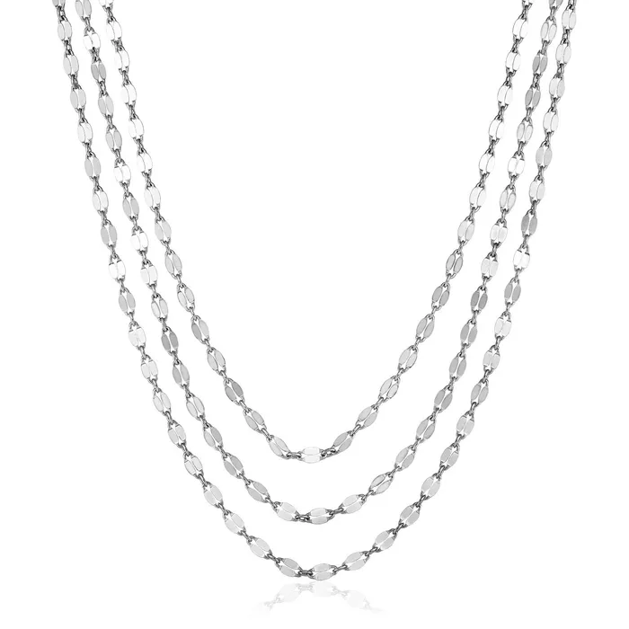 Sterling Silver 16 inch Three Strand Necklace with Polished Ovals MayaMila Necklaces Sterling Silver 16 inch Three Strand Necklace with Polished Ovals MayaMila Necklaces