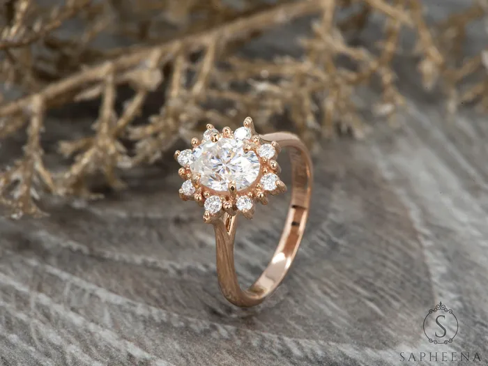 Bridget 10 Ct Oval Cut Halo Engagement Ring Sapheena Jewelry Rings