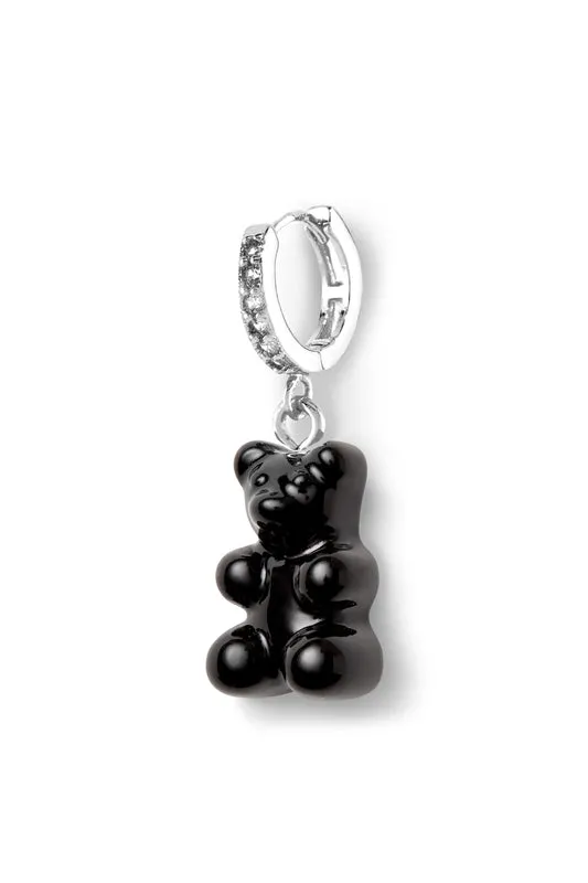 Crystal Haze Jewelry Earrings Nostalgia bear hoop Silver plated Black