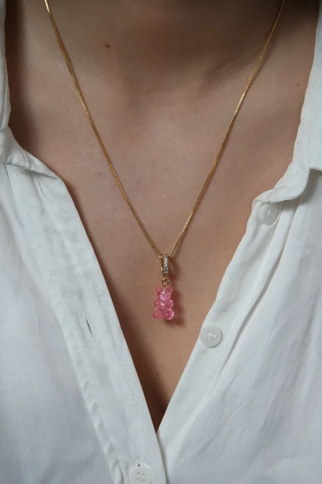 Crystal Haze Jewelry Necklaces Nostalgia bear Pave connector Bubblegum pink