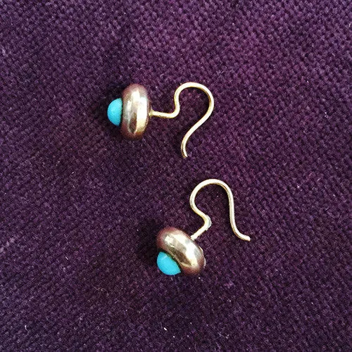 Earrings Bell Bird Antiques Victorian Turquoise Gold Stud Earrings