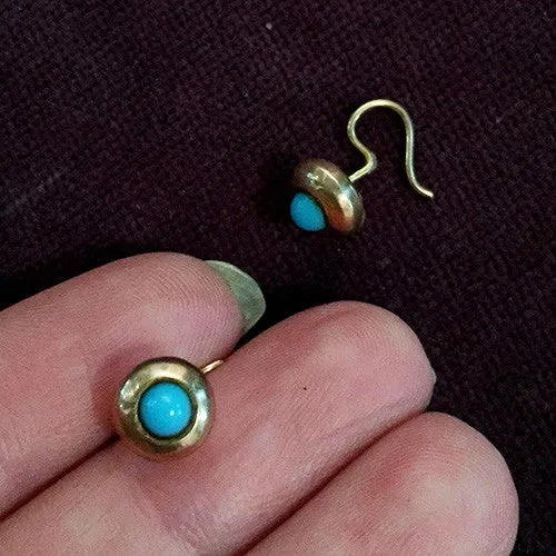 Earrings Bell Bird Antiques Victorian Turquoise Gold Stud Earrings