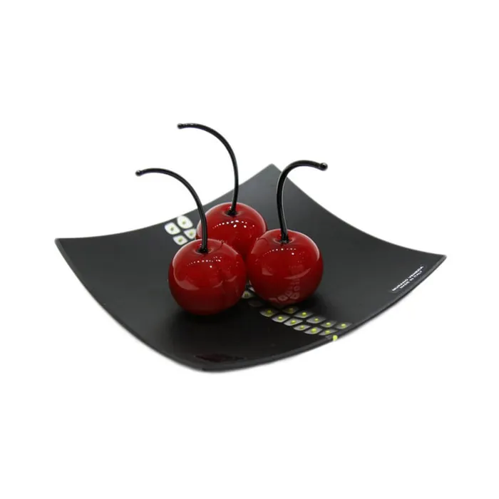 Glass Tray with 3 natural size cherries Ragazzi C Necklaces