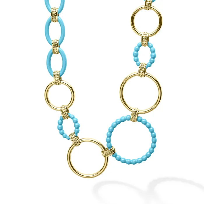 LAGOS Necklaces Meridian Long 18K Gold and Blue Ceramic Link Necklace