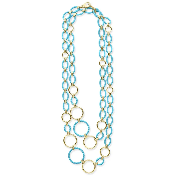LAGOS Necklaces Meridian Long 18K Gold and Blue Ceramic Link Necklace