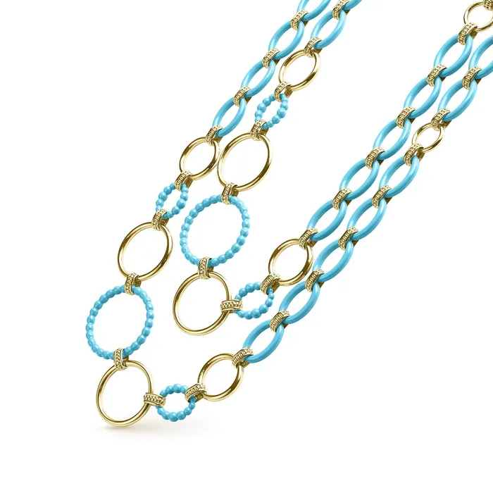 LAGOS Necklaces Meridian Long 18K Gold and Blue Ceramic Link Necklace