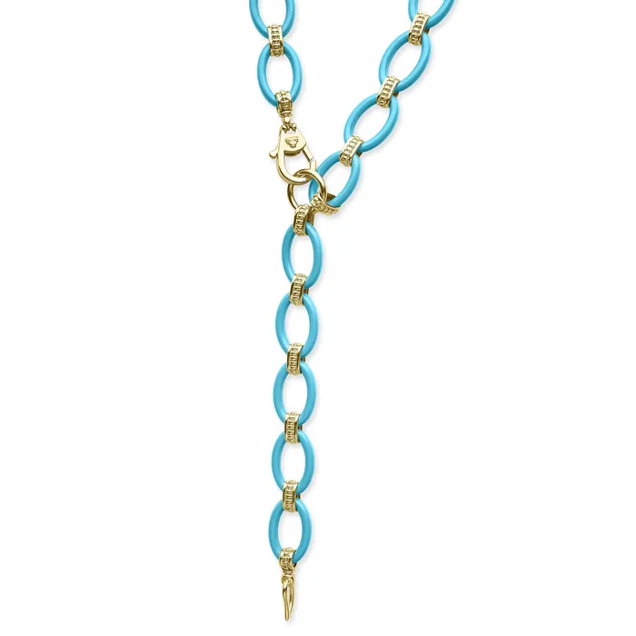 LAGOS Necklaces Meridian Long 18K Gold and Blue Ceramic Link Necklace