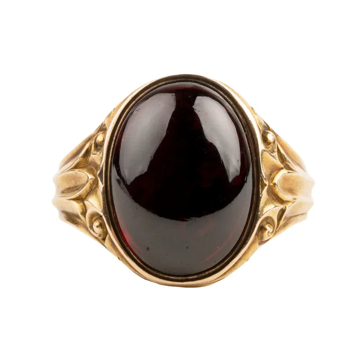 Rings Bell Bird Antiques Victorian era Garnet Cabochon Signet Ring