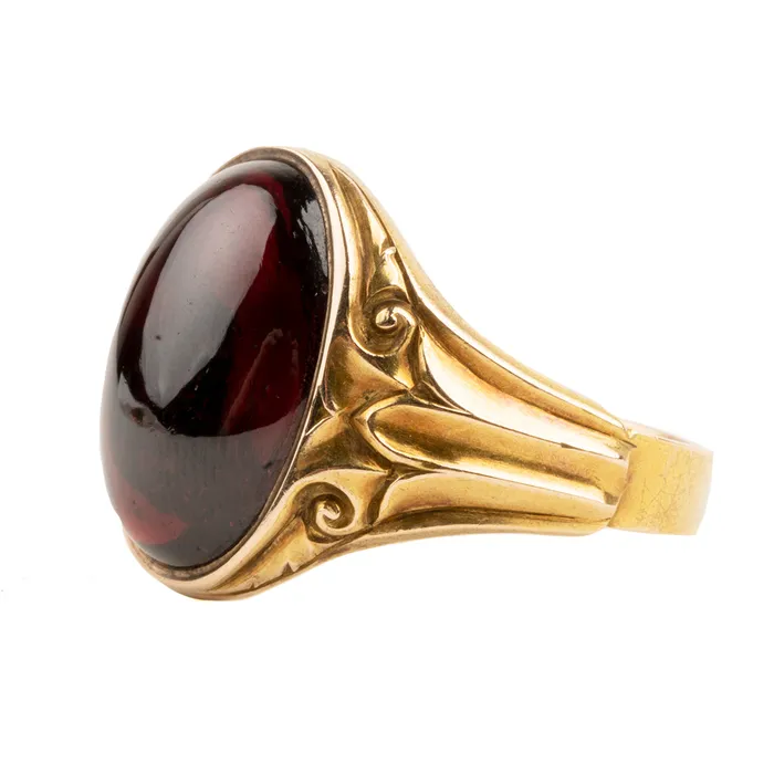 Rings Bell Bird Antiques Victorian era Garnet Cabochon Signet Ring