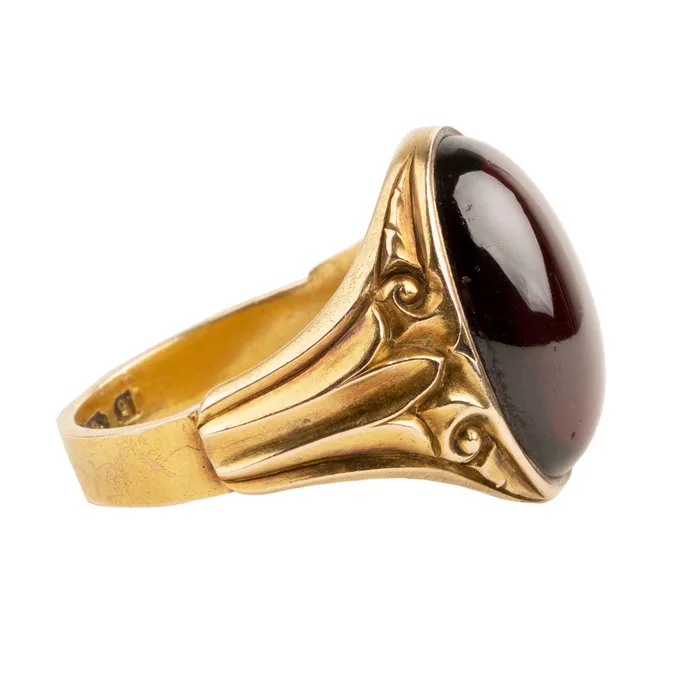Rings Bell Bird Antiques Victorian era Garnet Cabochon Signet Ring