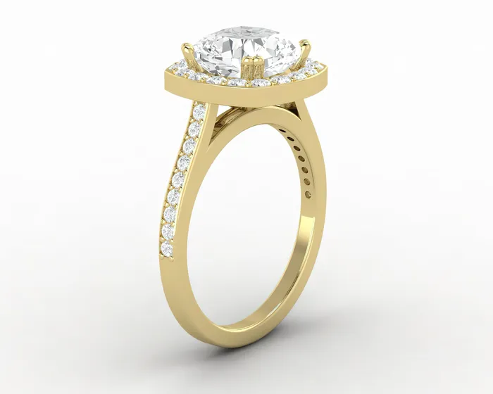 Sapheena Jewelry Rings Aureola 225 Ct Cushion Cut Halo Engagement Ring with Side Stones
