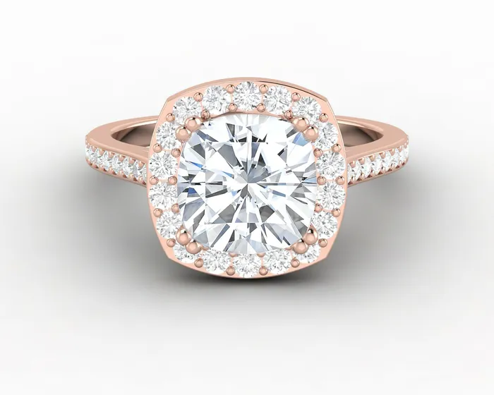 Sapheena Jewelry Rings Aureola 225 Ct Cushion Cut Halo Engagement Ring with Side Stones