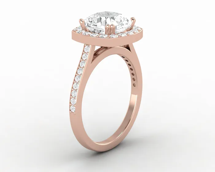 Sapheena Jewelry Rings Aureola 225 Ct Cushion Cut Halo Engagement Ring with Side Stones