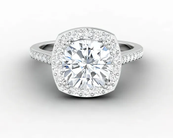 Sapheena Jewelry Rings Aureola 225 Ct Cushion Cut Halo Engagement Ring with Side Stones
