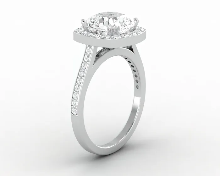 Sapheena Jewelry Rings Aureola 225 Ct Cushion Cut Halo Engagement Ring with Side Stones