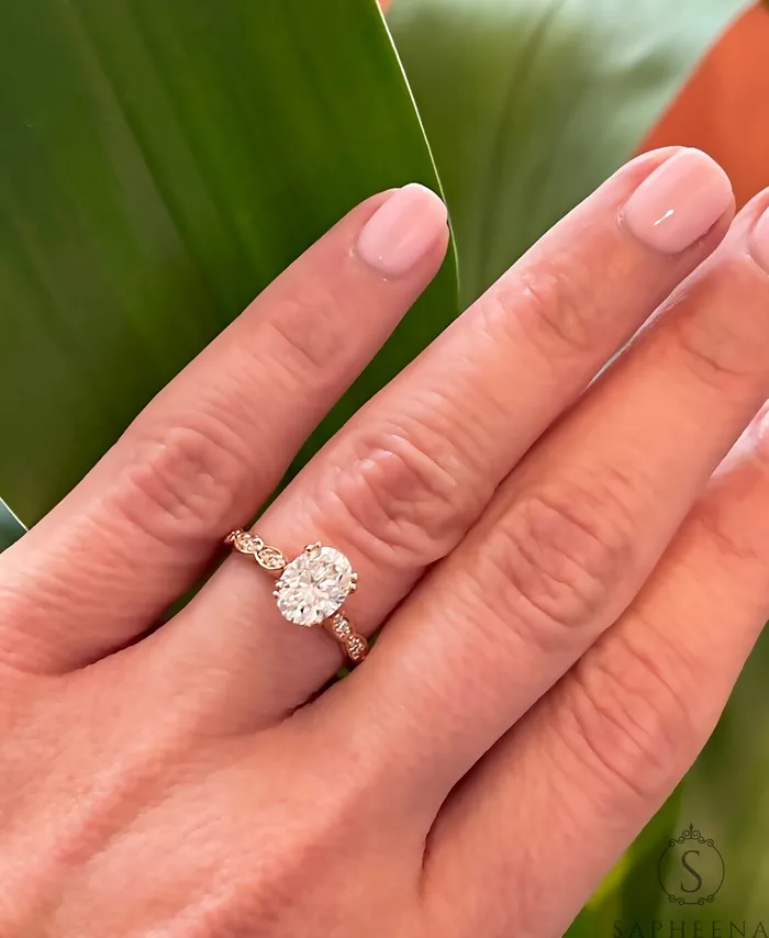 Sapheena Jewelry Rings Celeste 10 Ct Solitaire Oval Cut Engagement Ring With Side Stones