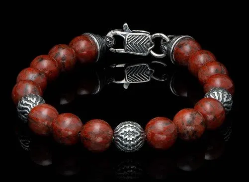 WILLIAM HENRY LLC Bracelets Seaside Red Jasper Beaded bracelet with sculpted sterling silver and Red Sesame Jasper WILLIAM HENRY LLC Bracelets Seaside Red Jasper Beaded bracelet with sculpted sterling silver and Red Sesame Jasper