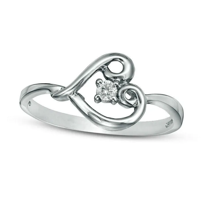 005 CT Natural Clarity Enhanced Diamond Solitaire Sideways Swirl Heart Ring in Solid 10K White Gold Goldia Rings 005 CT Natural Clarity Enhanced Diamond Solitaire Sideways Swirl Heart Ring in Solid 10K White Gold Goldia Rings
