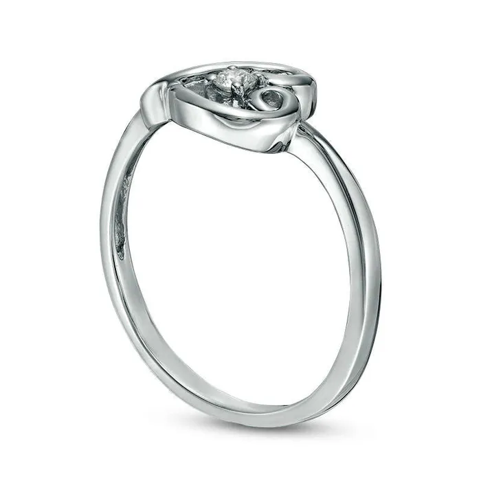 005 CT Natural Clarity Enhanced Diamond Solitaire Sideways Swirl Heart Ring in Solid 10K White Gold Goldia Rings 005 CT Natural Clarity Enhanced Diamond Solitaire Sideways Swirl Heart Ring in Solid 10K White Gold Goldia Rings
