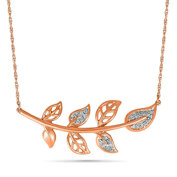 007 CT TW Natural Diamond Seven Leaf Tree Branch Necklace in 10K Rose Gold Goldia Necklaces 007 CT TW Natural Diamond Seven Leaf Tree Branch Necklace in 10K Rose Gold Goldia Necklaces
