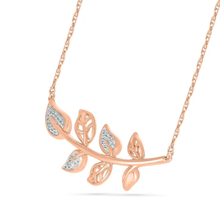 007 CT TW Natural Diamond Seven Leaf Tree Branch Necklace in 10K Rose Gold Goldia Necklaces 007 CT TW Natural Diamond Seven Leaf Tree Branch Necklace in 10K Rose Gold Goldia Necklaces